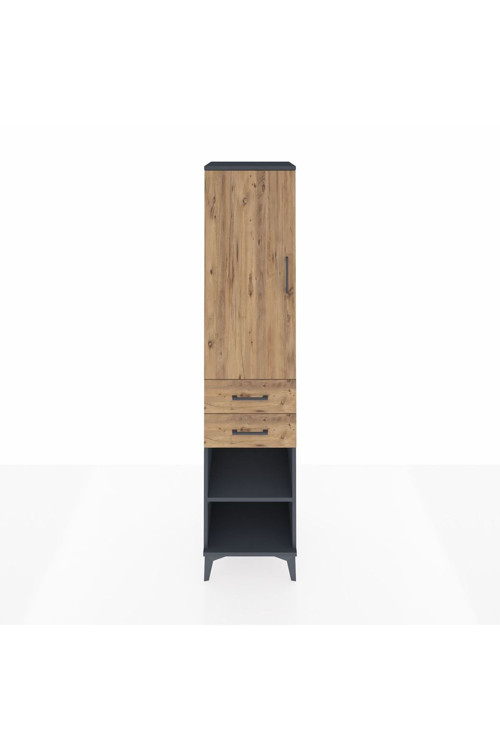 Hyperion Dolap 3 Raflı 2 Çekmeceli Tek Kapaklı 44x44x195 Antrasit-Çam