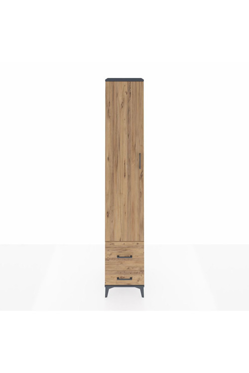 Hyperion Dolap 5 Raflı 2 Çekmeceli Tek Kapaklı 44x44x243 Antrasit-Çam