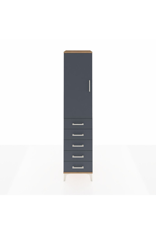 Hyperion Dolap Tek Raflı 5 Çekmeceli Tek Askılı 44x44x195 Çam-Antrasit