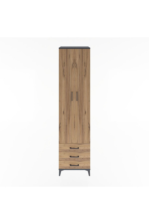 Hyperion Dolap 5 Raflı 3 Çekmeceli 2 Kapaklı 60x44x243 Antrasit-Çam