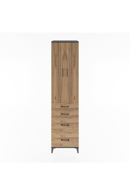 Hyperion Dolap 4 Raflı 4 Çekmeceli 2 Kapaklı 60 x 44 x 243 cm Antrasit - Çam