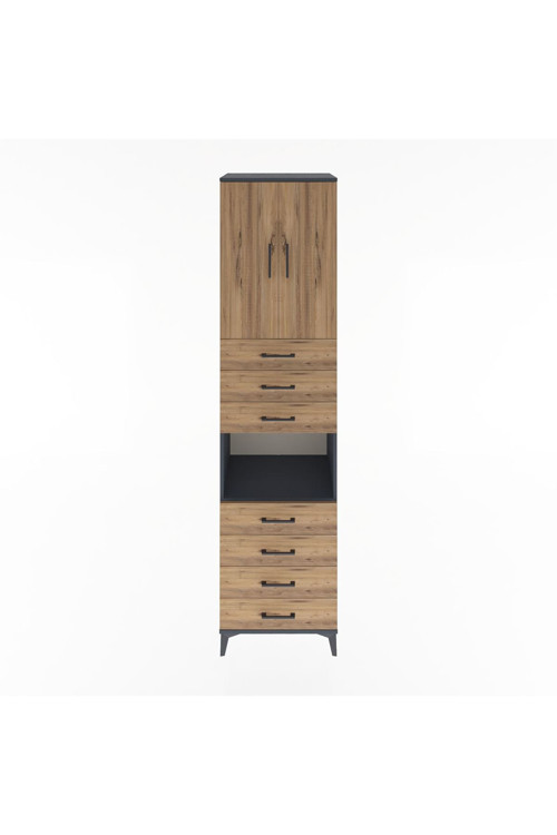 Hyperion Dolap 3 Raflı 7 Çekmeceli 2 Kapaklı 60 x 44 x 243 cm Antrasit - Çam
