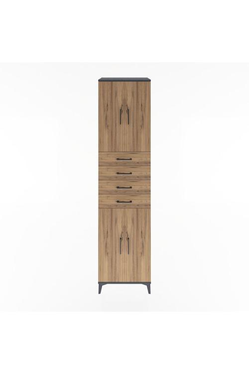 Hyperion Dolap 4 Raflı 4 Çekmeceli 4 Kapaklı 60x44x243 Antrasit-Çam