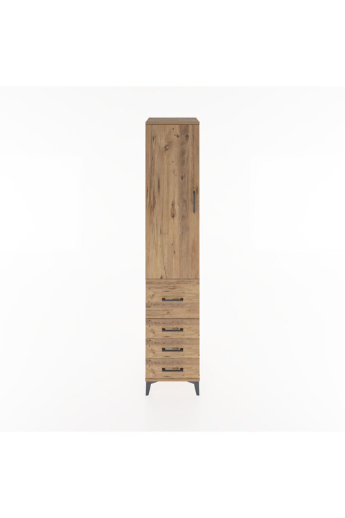 Hyperion Dolap 3 Raflı 4 Çekmeceli Tek Kapaklı 44x44x221 Çam-Çam