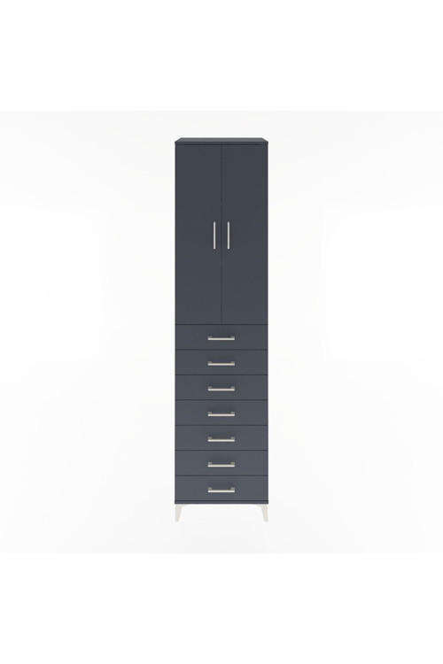 Hyperion Dolap 3 Raflı 7 Çekmeceli 2 Kapaklı 60 x 44 x 243 cm Antrasit - Antrasit