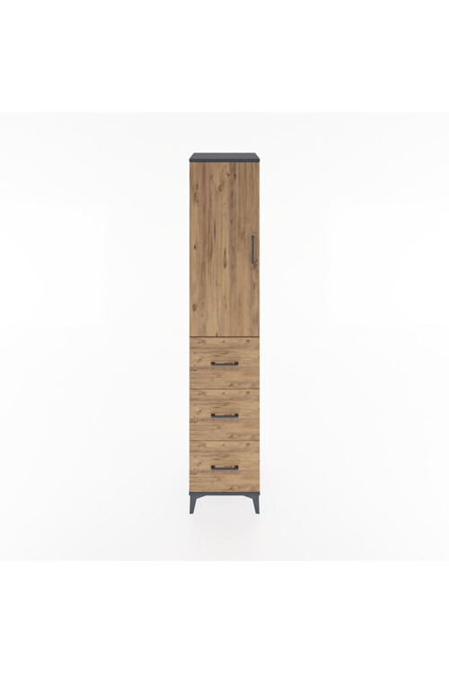 Hyperion Dolap 2 Raflı 3 Çekmeceli Tek Askılı 44x44x221 Antrasit-Çam