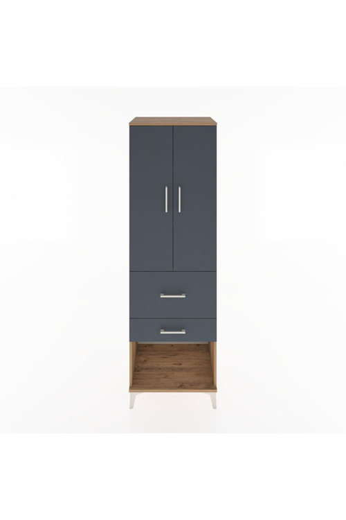 Hyperion Dolap 3 Raflı 2 Çekmeceli 2 Kapaklı 60x44x195 Çam-Antrasit