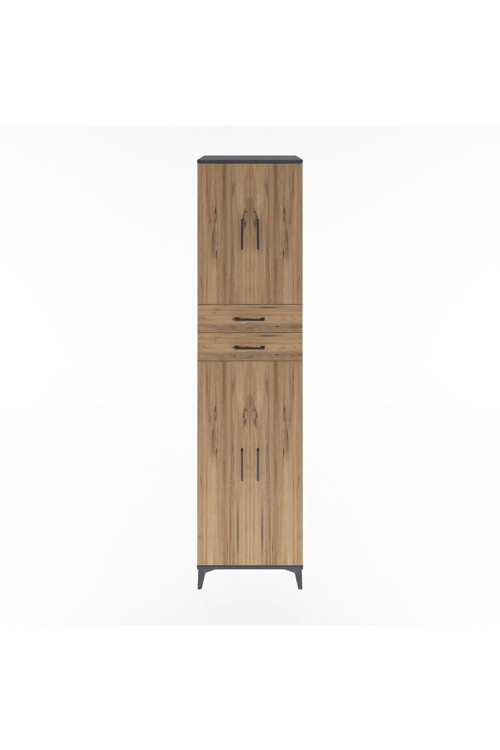 Hyperion Dolap 5 Raflı 2 Çekmeceli 4 Kapaklı 60 x 44 x 243 cm Antrasit - Çam