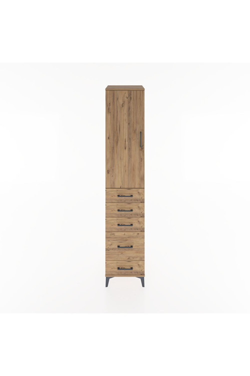 Hyperion Dolap 3 Raflı 5 Çekmeceli Tek Kapaklı 44x44x221 Çam-Çam