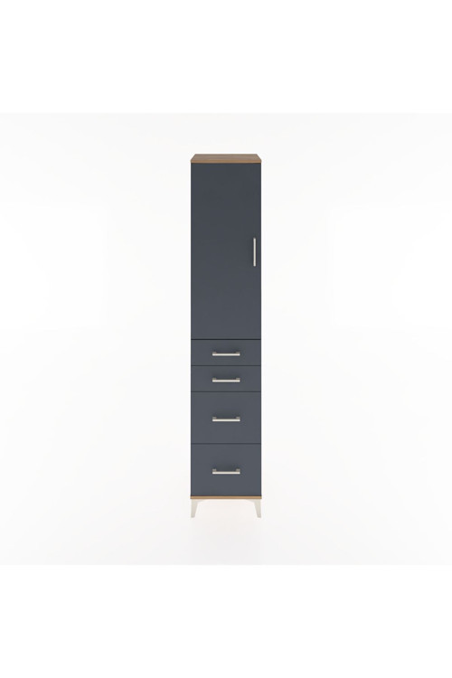 Hyperion Dolap 2 Raflı 4 Çekmeceli Tek Askılı 44x44x221 Çam-Antrasit