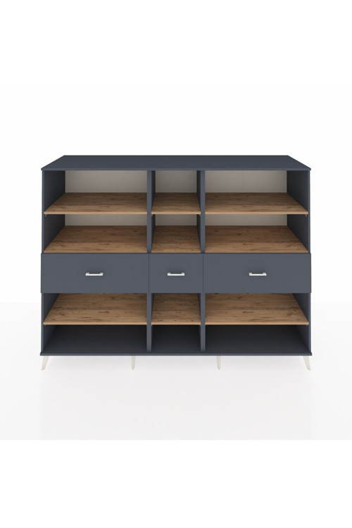 Kronos Dolap 9 Raflı 3 Çekmeceli 220 x 59 x 163 cm Antrasit - Çam - Antrasit