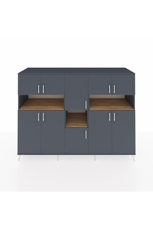 Kronos Dolap 14 Raflı 10 Kapaklı 220 x 59 x 163 cm Antrasit - Antrasit - Çam