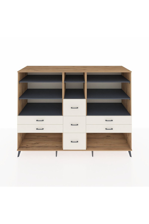 Kronos Dolap 8 Raflı 7 Çekmeceli 220 x 59 x 163 cm Çam - Antrasit - Aytaşı