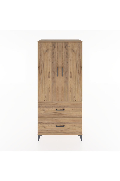 Hyperion Dolap 4 Raflı 2 Çekmeceli 2 Kapaklı 88x44x195 Çam-Çam