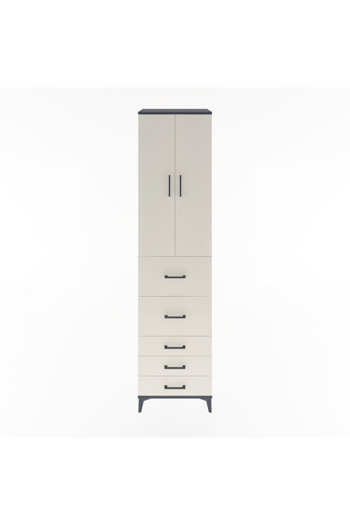 Hyperion Dolap 3 Raflı 5 Çekmeceli 2 Kapaklı 60x44x243 Antrasit-Aytaşı