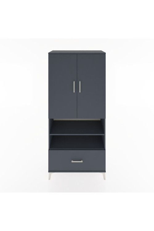 Hyperion Dolap 3 Raflı Tek Çekmeceli Tek Askılı 88x44x195 Antrasit-Antrasit