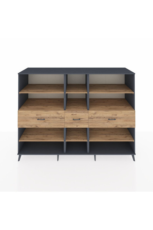 Kronos Dolap 9 Raflı 3 Çekmeceli 220 x 59 x 163 cm Antrasit - Çam