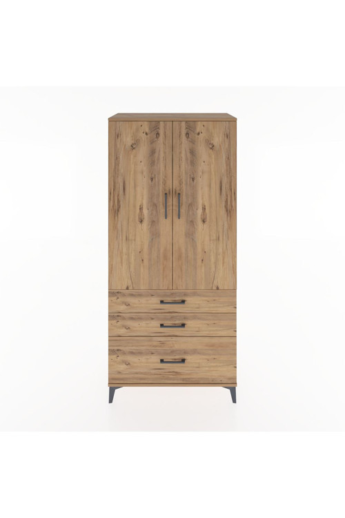 Hyperion Dolap 4 Raflı 3 Çekmeceli 2 Kapaklı 88x44x195 Çam-Çam