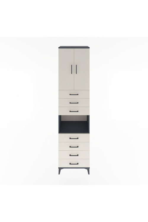 Hyperion Dolap 3 Raflı 7 Çekmeceli 2 Kapaklı 60x44x243 Antrasit-Aytaşı