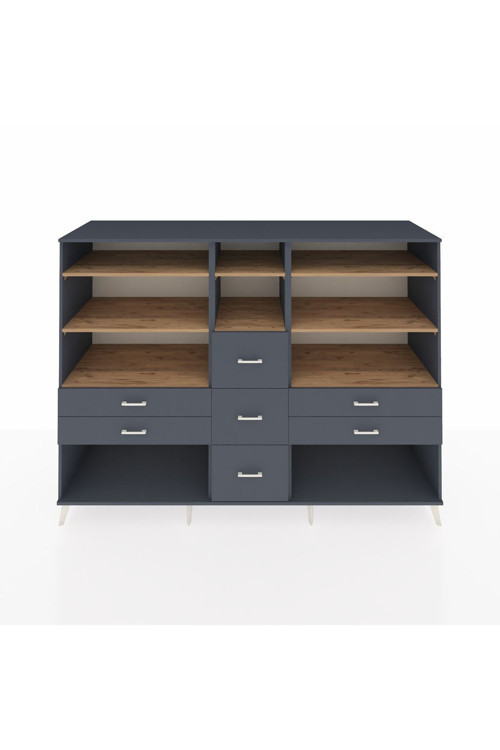 Kronos Dolap 8 Raflı 7 Çekmeceli 220 x 59 x 163 cm Antrasit - Çam - Antrasit
