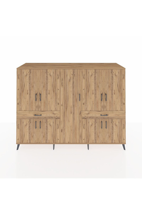 Kronos Dolap 12 Raflı 2 Çekmeceli 8 Kapaklı 220 x 59 x 163 cm Çam - Çam