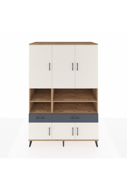 Kronos Dolap 8 Raflı 2 Çekmeceli 6 Kapaklı 132 x 59 x 195 cm Çam - Aytaşı - Antrasit