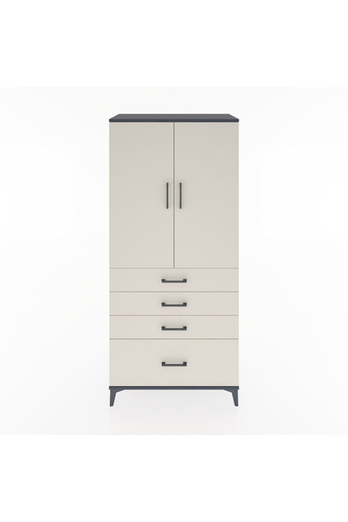 Hyperion Dolap Tek Raflı 4 Çekmeceli Tek Askılı 88x44x195 Antrasit-Aytaşı