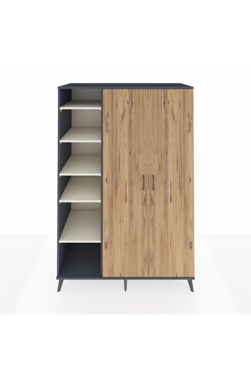 Kronos Dolap 7 Raflı 2 Kapaklı 1 Askılı 132 x 59 x 195 cm Antrasit - Çam - Aytaşı