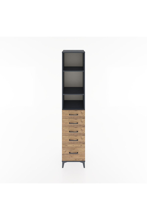 Hyperion Dolap 3 Raflı 5 Çekmeceli 44x44x221 Antrasit-Çam