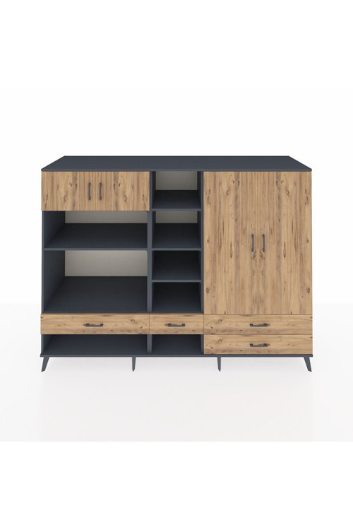 Kronos Dolap 12 Raflı 4 Çekmeceli 4 Kapaklı 220 x 59 x 163 cm Antrasit - Çam