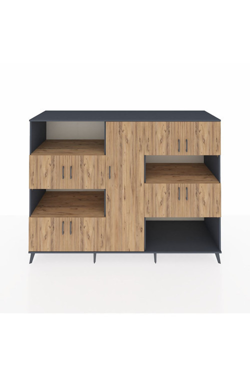 Kronos Dolap 10 Raflı 9 Kapaklı 220 x 59 x 163 cm Antrasit - Çam