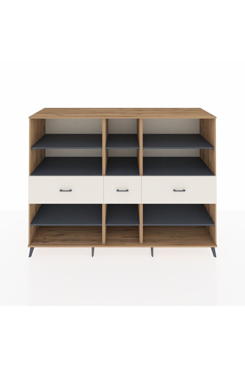 Kronos Dolap 9 Raflı 3 Çekmeceli 220 x 59 x 163 cm Çam - Antrasit - Aytaşı