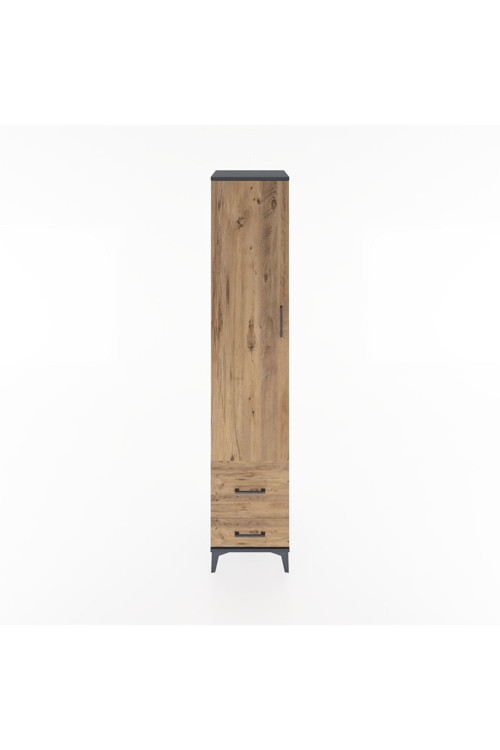 Hyperion Dolap 5 Raflı 2 Çekmeceli Tek Kapaklı 44x44x221 Antrasit-Çam