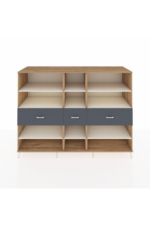 Kronos Dolap 9 Raflı 3 Çekmeceli 220 x 59 x 163 cm Çam - Aytaşı - Antrasit