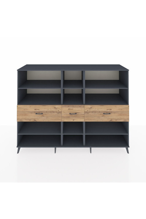Kronos Dolap 9 Raflı 3 Çekmeceli 220 x 59 x 163 cm Antrasit - Antrasit - Çam