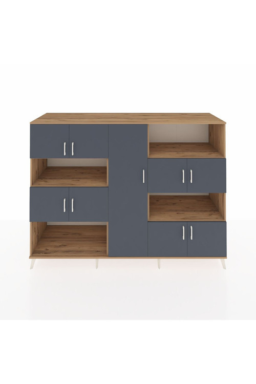 Kronos Dolap 10 Raflı 9 Kapaklı 220 x 59 x 163 cm Çam - Antrasit - Çam