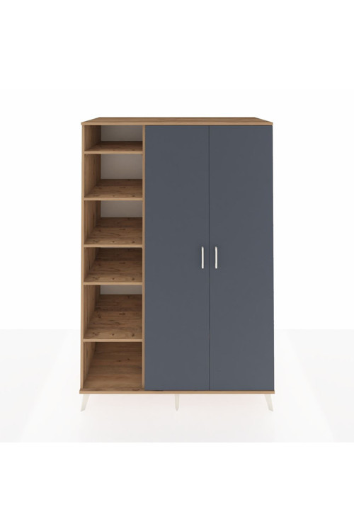 Kronos Dolap 7 Raflı 2 Kapaklı 1 Askılı 132 x 59 x 195 cm Çam - Antrasit - Çam
