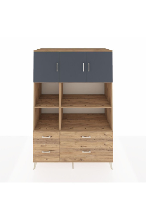 Kronos Dolap 8 Raflı 4 Çekmeceli 3 Kapaklı 132 x 59 x 195 cm Çam - Antrasit - Çam