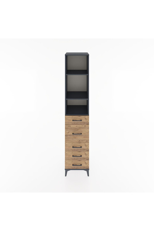 Hyperion Dolap 3 Raflı 5 Çekmeceli 44x44x221 Antrasit-Çam