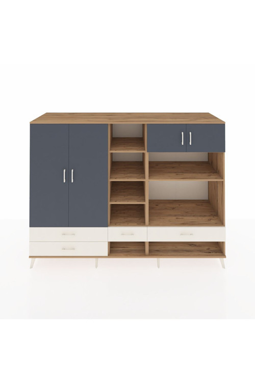 Kronos Dolap 12 Raflı 4 Çekmeceli 4 Kapaklı 220 x 59 x 163 cm Çam - Antrasit - Aytaşı