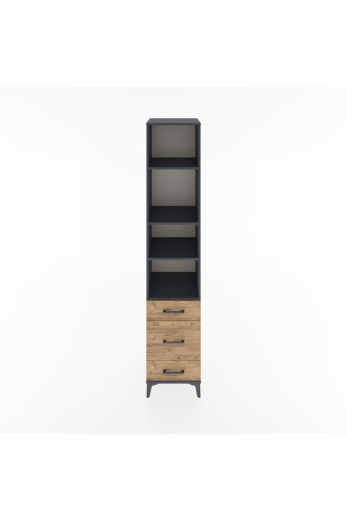 Hyperion Dolap 4 Raflı 3 Çekmeceli 44x44x221 Antrasit-Çam