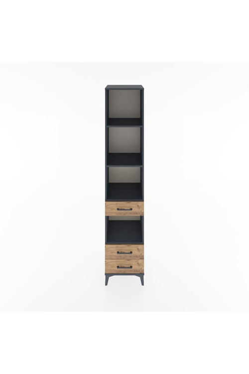 Hyperion Dolap 4 Raflı 3 Çekmeceli 44x44x221 Antrasit-Çam