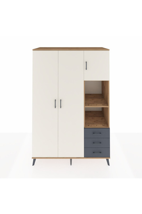 Kronos Dolap 5 Raflı 3 Çekmeceli 1 Askılı 132 x 59 x 195 cm Çam - Aytaşı - Antrasit