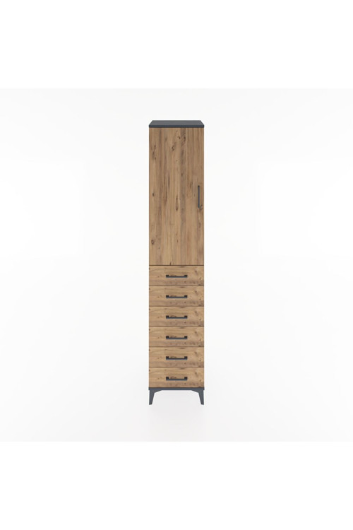 Hyperion Dolap 3 Raflı 6 Çekmeceli 1 Kapaklı 44 x 44 x 221 cm Antrasit - Çam