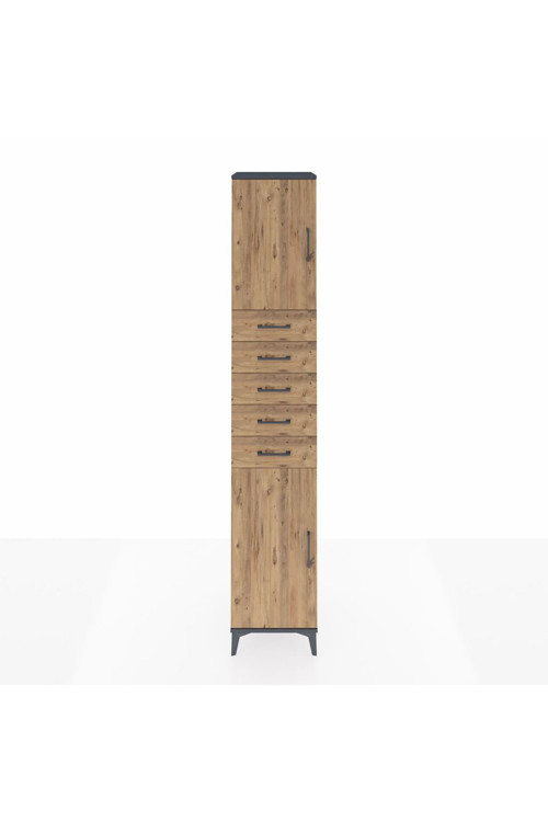 Hyperion Dolap 3 Raflı 5 Çekmeceli 2 Kapaklı 44 x 44 x 243 cm Antrasit - Çam