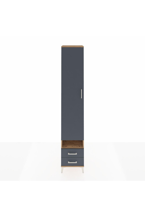Hyperion Dolap 4 Raflı 2 Çekmeceli Tek Askılı 44x44x243 Çam-Antrasit
