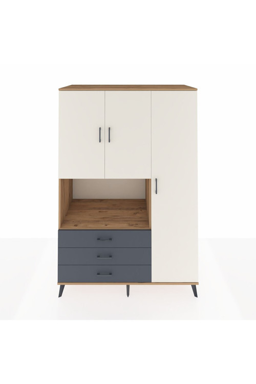 Kronos Dolap 7 Raflı 3 Çekmeceli 3 Kapaklı 132 x 59 x 195 cm Çam - Aytaşı - Antrasit