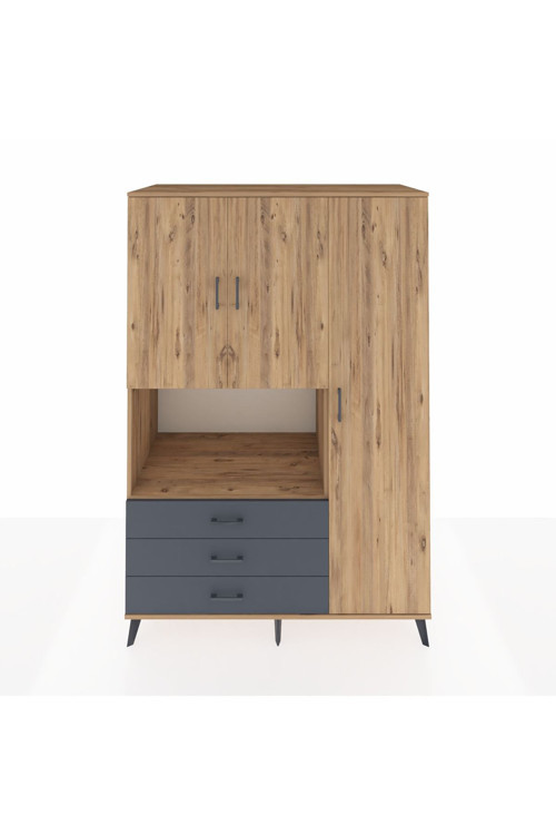 Kronos Dolap 7 Raflı 3 Çekmeceli 3 Kapaklı 132 x 59 x 195 cm Çam - Çam - Antrasit