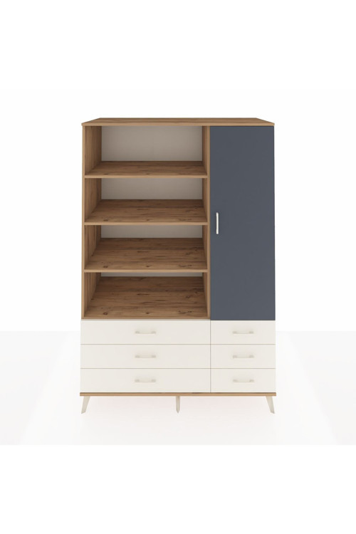 Kronos Dolap 8 Raflı 6 Çekmeceli 1 Kapaklı 132 x 59 x 195 cm Çam - Antrasit - Aytaşı