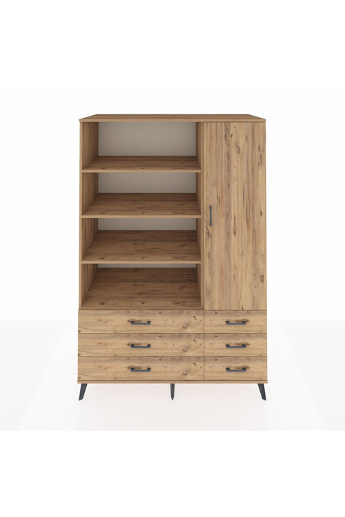 Kronos Dolap 8 Raflı 6 Çekmeceli 1 Kapaklı 132 x 59 x 195 cm Çam - Çam - Çam